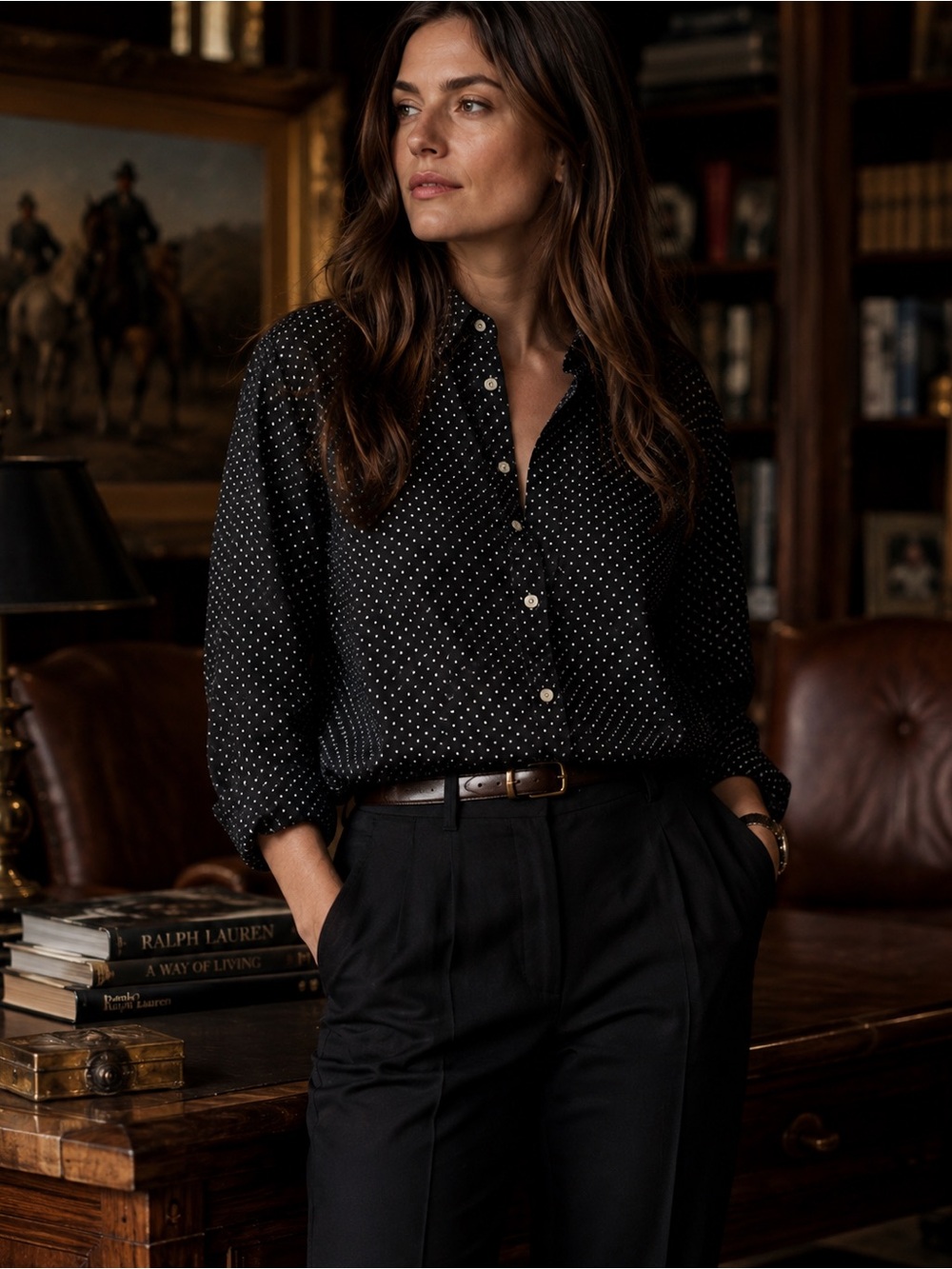 Lauren Ralph Lauren Black Polka Dot Button Down Shirt Cotton Non-Iron - Size XL